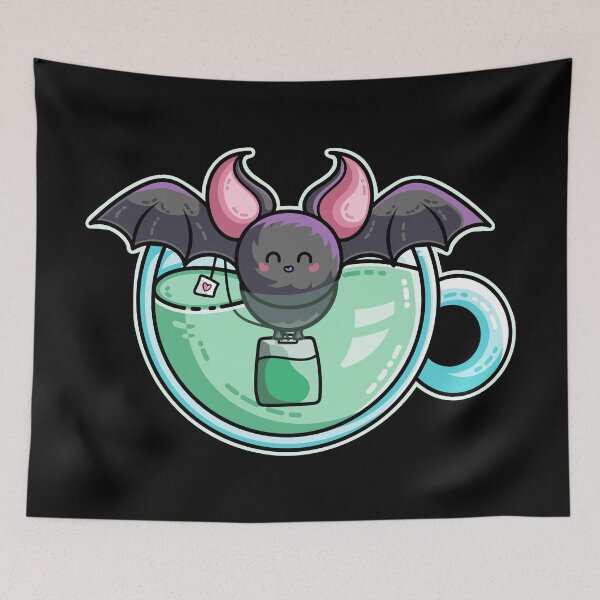 Item preview, Bat-tea Pun of Kawaii Cute Bat and Green Tea designed and sold by Flaming Imp.