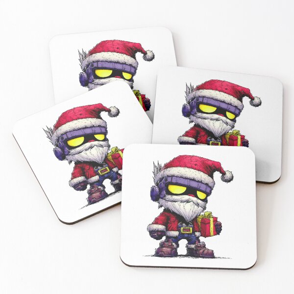 Item preview, Futuristic chibi Santa robot mascot holding bright Christmas gift while wearing rugged red jacket and glowing yellow visor designed and sold by Mimoshi ⭐⭐⭐⭐⭐.