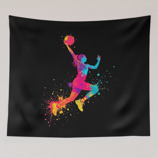 Item preview, Grafiti colorido de una jugadora de baloncesto haciendo mates y aros designed and sold by MindyMarianela.