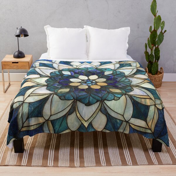 Item preview, Stained Glass Blue Cream Jade Inspired Mosaic Mandala Pattern designed and sold by GrinGalore.