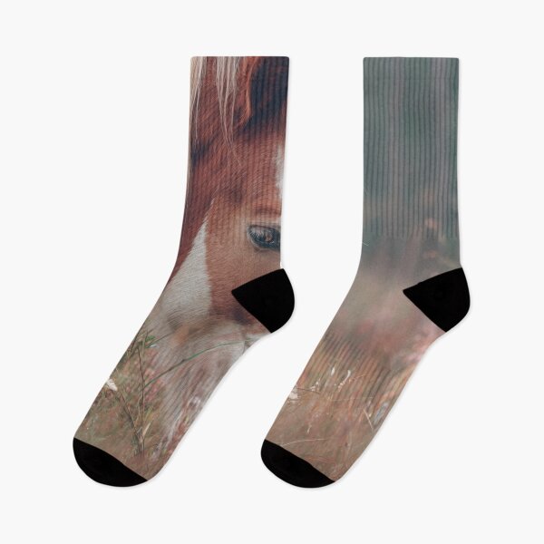 Item preview, Horse grazes in a field of flowers designed and sold by anytka.