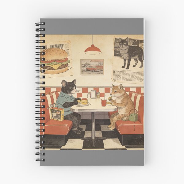 Item preview, 美式復古餐廳裡的貓咪與狐狸:擬人動物的懷舊午餐約會細緻插畫 | Whimsical Retro Diner Scene: Anthropomorphic Cat and Fox Sharing a Nostalgic Lunch Illustration designed and sold by Cherrydora.