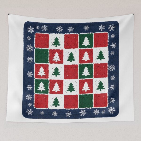 Item preview, Cozy Christmas Throw Blanket & Pillow Cover – Red, Green & White Patchwork Tree Pattern with Snowflakes – Festive Holiday Home Decor Gift designed and sold by ZyxDes.