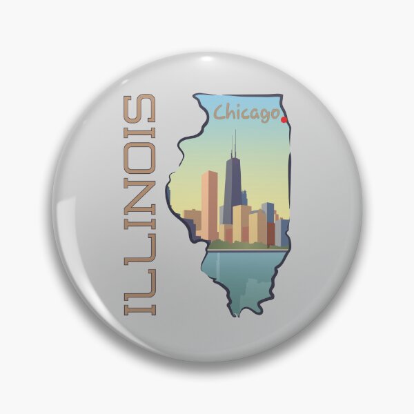 Item preview, Chicago Skyline Silhouette in Illinois State Map - Vintage Travel Design designed and sold by mashmosh.