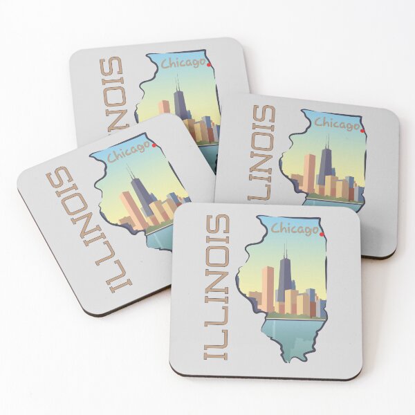 Item preview, Chicago Skyline Silhouette in Illinois State Map - Vintage Travel Design designed and sold by mashmosh.