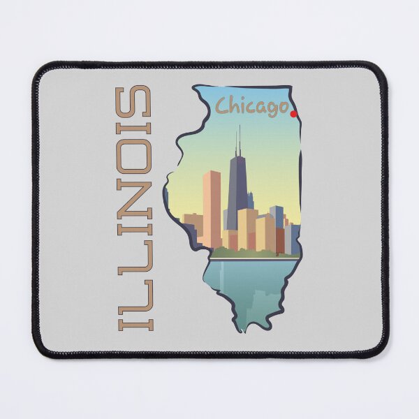Item preview, Chicago Skyline Silhouette in Illinois State Map - Vintage Travel Design designed and sold by mashmosh.