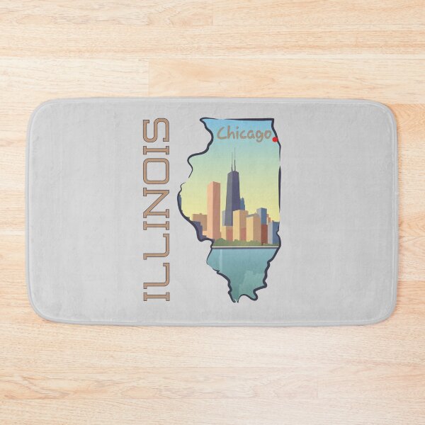 Item preview, Chicago Skyline Silhouette in Illinois State Map - Vintage Travel Design designed and sold by mashmosh.
