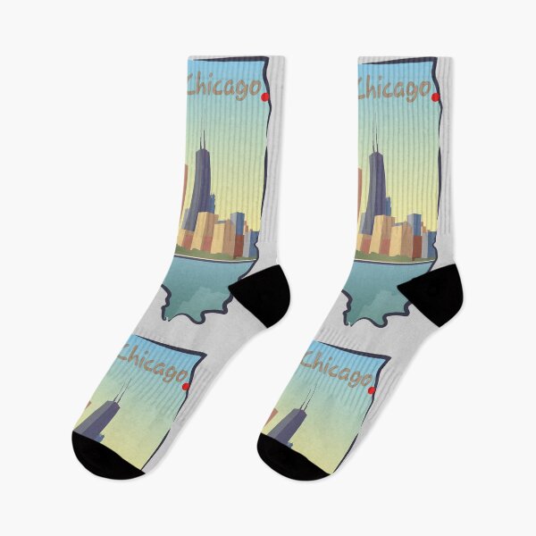 Item preview, Chicago Skyline Silhouette in Illinois State Map - Vintage Travel Design designed and sold by mashmosh.