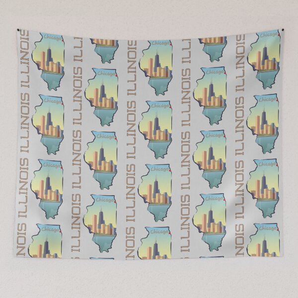 Item preview, Chicago Skyline Silhouette in Illinois State Map - Vintage Travel Design designed and sold by mashmosh.