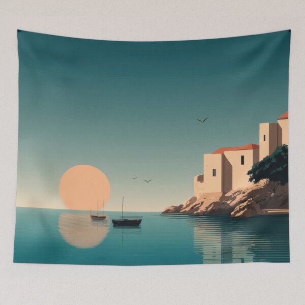 Item preview, Coastal sunset with boats designed and sold by anytka.