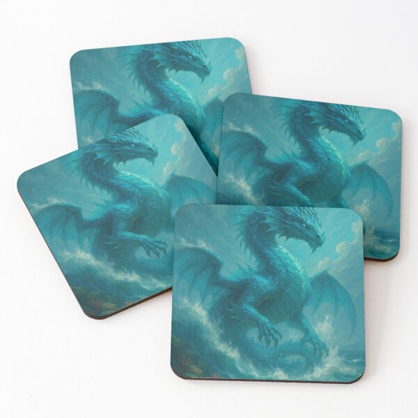 Item preview, Majestic Aqua Ocean Dragon Rising from Waves – Marine Fantasy Art designed and sold by leen12 Art Designs Prints.