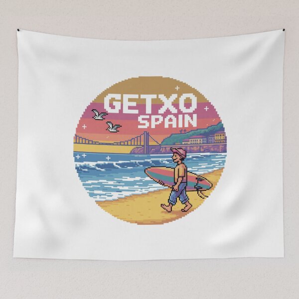 Item preview, Getxo Spain - Pixel Art Surfer Sunset Scene designed and sold by CircinusStore.