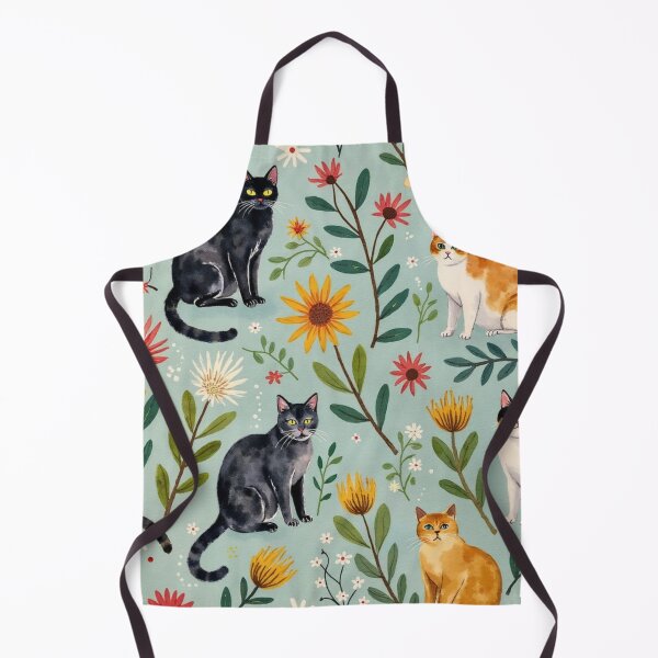 Item preview, Watercolour Cats & Wildflower Garden Pattern designed and sold by TroyTheTerrific.