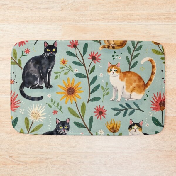 Item preview, Watercolour Cats & Wildflower Garden Pattern designed and sold by TroyTheTerrific.