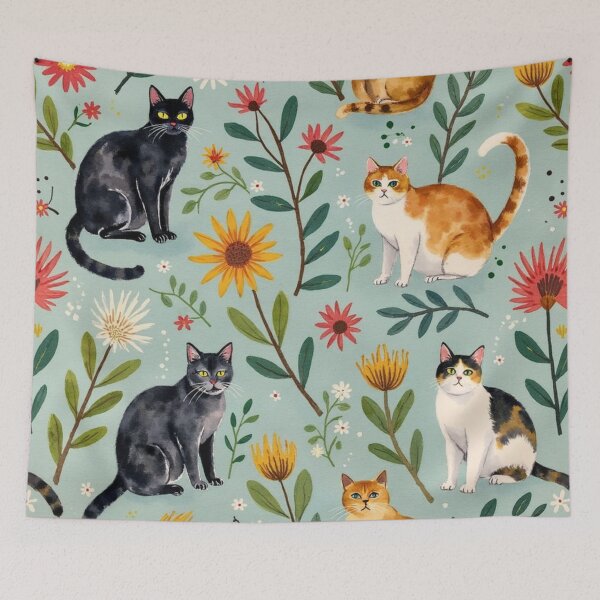 Item preview, Watercolour Cats & Wildflower Garden Pattern designed and sold by TroyTheTerrific.