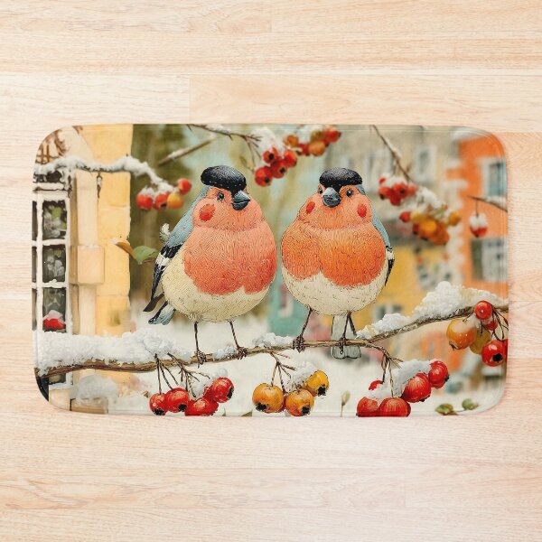 Item preview, Winter Bullfinch Friends on Rowan Branch – Cozy Christmas Art designed and sold by olenadykun.ai.