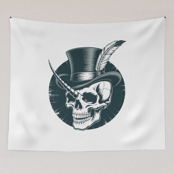 Item preview, Unicorn Skull With Top Hat Gothic Vintage Illustration designed and sold by flagylART.