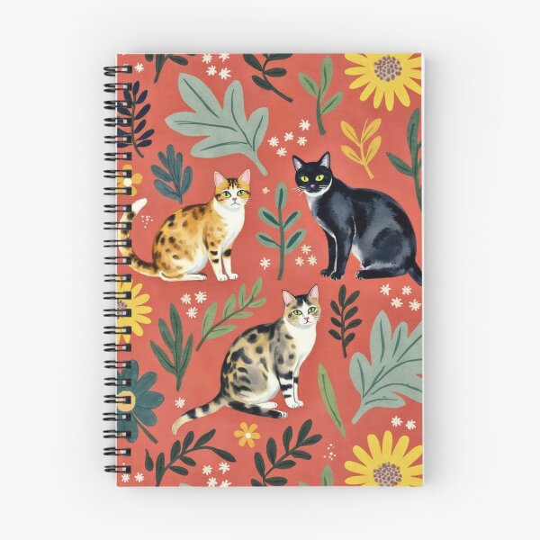 Item preview, Bright Floral Cat Pattern on Terracotta designed and sold by TroyTheTerrific.