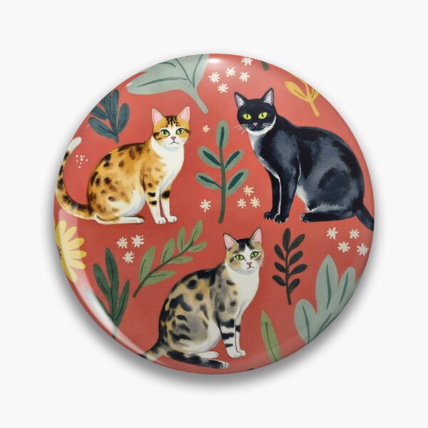 Item preview, Bright Floral Cat Pattern on Terracotta designed and sold by TroyTheTerrific.