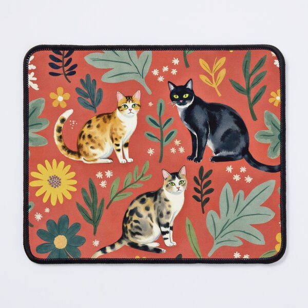 Item preview, Bright Floral Cat Pattern on Terracotta designed and sold by TroyTheTerrific.
