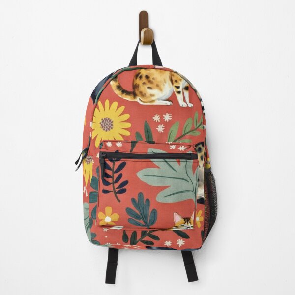 Item preview, Bright Floral Cat Pattern on Terracotta designed and sold by TroyTheTerrific.