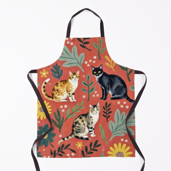 Item preview, Bright Floral Cat Pattern on Terracotta designed and sold by TroyTheTerrific.