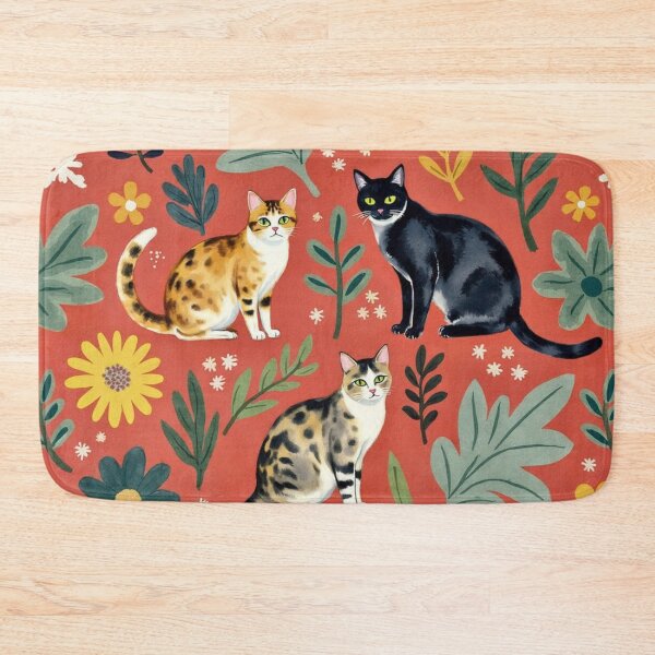 Item preview, Bright Floral Cat Pattern on Terracotta designed and sold by TroyTheTerrific.