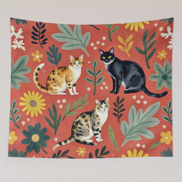 Item preview, Bright Floral Cat Pattern on Terracotta designed and sold by TroyTheTerrific.
