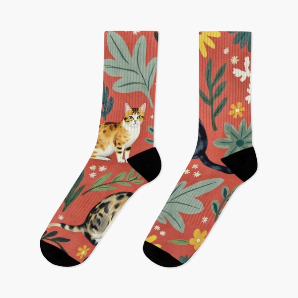 Item preview, Bright Floral Cat Pattern on Terracotta designed and sold by TroyTheTerrific.