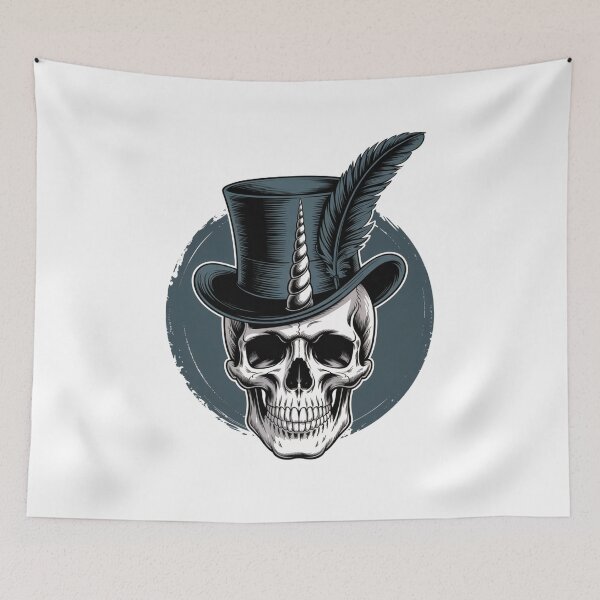 Item preview, Unicorn Skull With Top Hat Gothic Vintage Illustration designed and sold by flagylART.