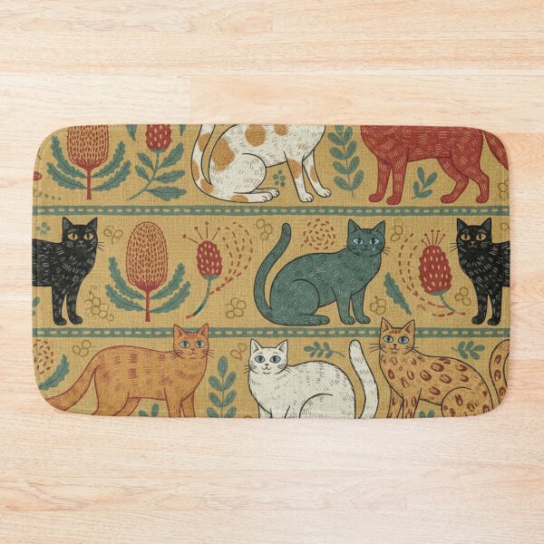 Item preview, Folk-Art Tapestry Cat Pattern with Aussie Botanicals designed and sold by TroyTheTerrific.
