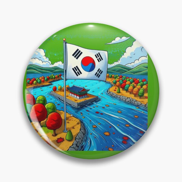 Item preview,  3D Comic Label – Korean Flag, Colorful Trees & Bright Blue Sea ,  designed and sold by PaintMeWorld.