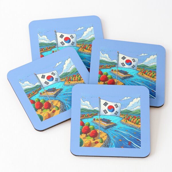 Item preview,  3D Comic Label – Korean Flag, Colorful Trees & Bright Blue Sea ,  designed and sold by PaintMeWorld.