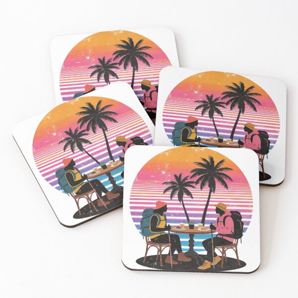 Item preview, Retro Synthwave Hiker's Sunset Break | Vibrant 80s Tropical Adventure Design designed and sold by Cherrydora.
