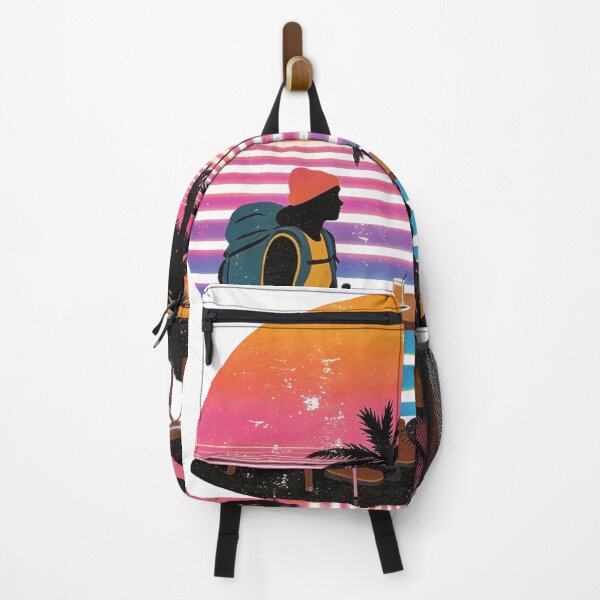 Item preview, Retro Synthwave Hiker's Sunset Break | Vibrant 80s Tropical Adventure Design designed and sold by Cherrydora.