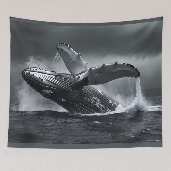 Item preview, Monochrome Humpback Whale Breach – Elegant Marine Wildlife Art designed and sold by ShadeScapeArt.