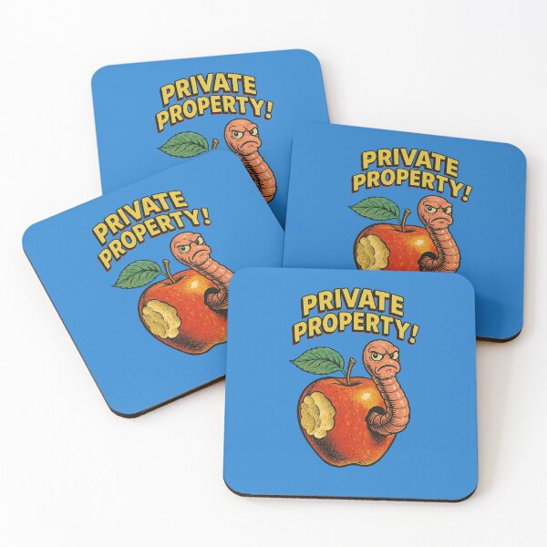 Item preview, Angry Worm Guarding an Apple – Retro “Private Property” Funny Design designed and sold by The Devil's Bargain.