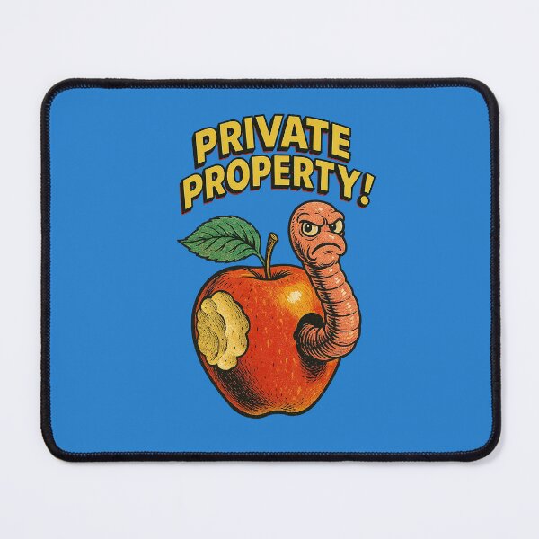 Item preview, Angry Worm Guarding an Apple – Retro “Private Property” Funny Design designed and sold by The Devil's Bargain.