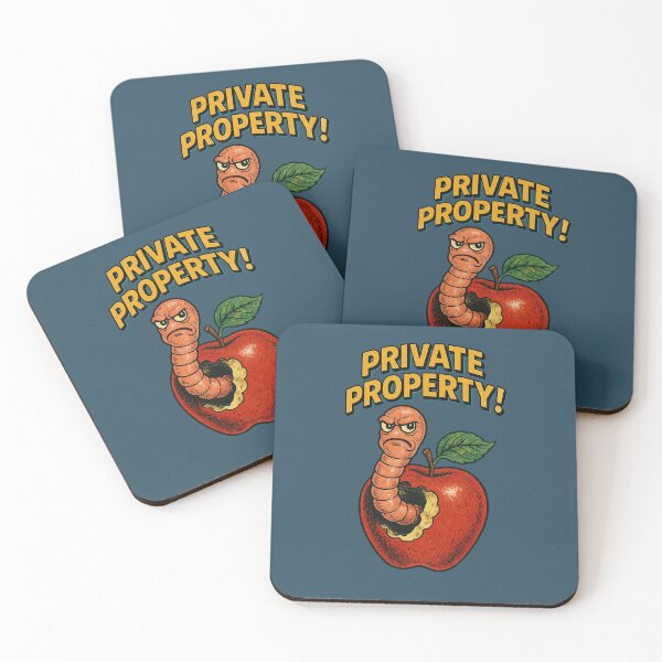 Item preview, Grumpy Worm in Apple – Vintage “Private Property” Humor Illustration designed and sold by The Devil's Bargain.