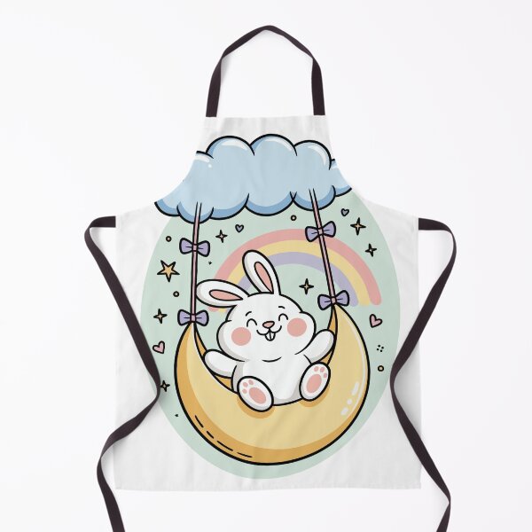 Item preview, Cute Bunny on Moon Swing Cartoon Sticker with Pastel Rainbow Background designed and sold by DiNata.