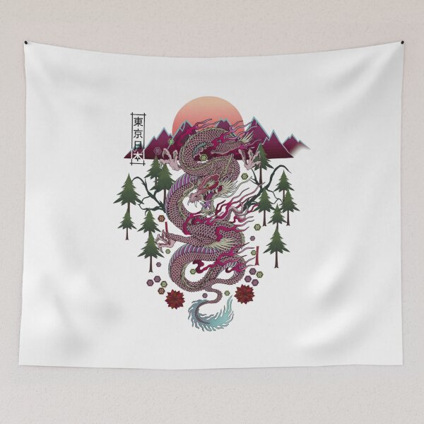 Item preview, Mystic Japanese Dragon in Mountain Forest – Neon Sunset Fantasy Art designed and sold by YYoYY.
