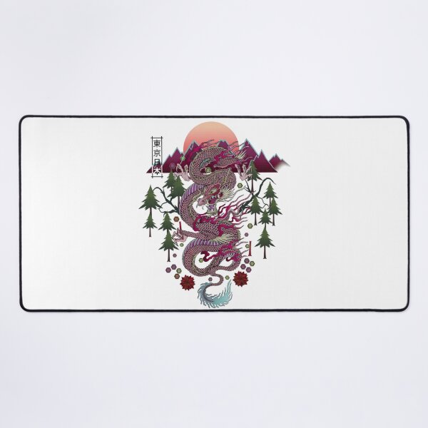 Item preview, Mystic Japanese Dragon in Mountain Forest – Neon Sunset Fantasy Art designed and sold by YYoYY.