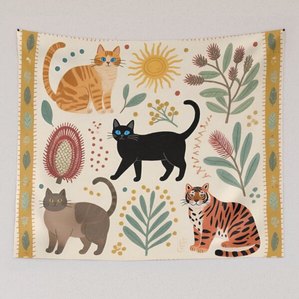 Item preview, Vintage Aussie Flora & Cats Decorative Pattern designed and sold by TroyTheTerrific.