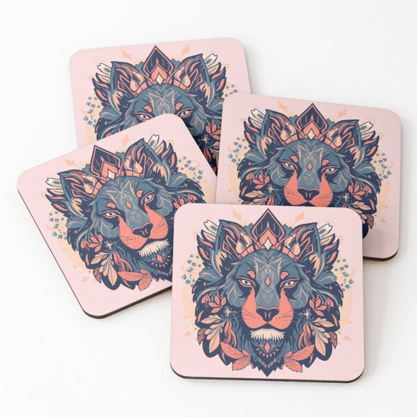 Item preview, Mystical Wolf Head Mandala Illustration - Geometric Animal Spirit Art in Teal and Coral Tone for Tattoo & Wilderness Lovers designed and sold by HimBoo.
