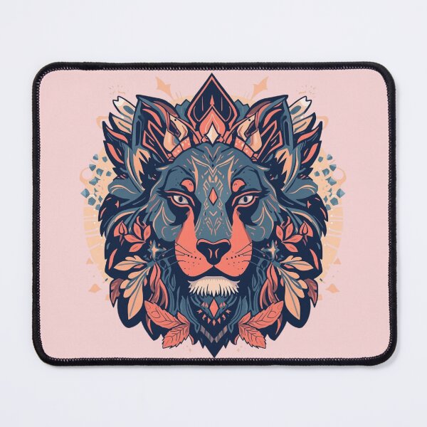 Item preview, Mystical Wolf Head Mandala Illustration - Geometric Animal Spirit Art in Teal and Coral Tone for Tattoo & Wilderness Lovers designed and sold by HimBoo.