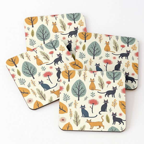 Item preview, Playful Autumn Cat Illustration Pattern designed and sold by TroyTheTerrific.