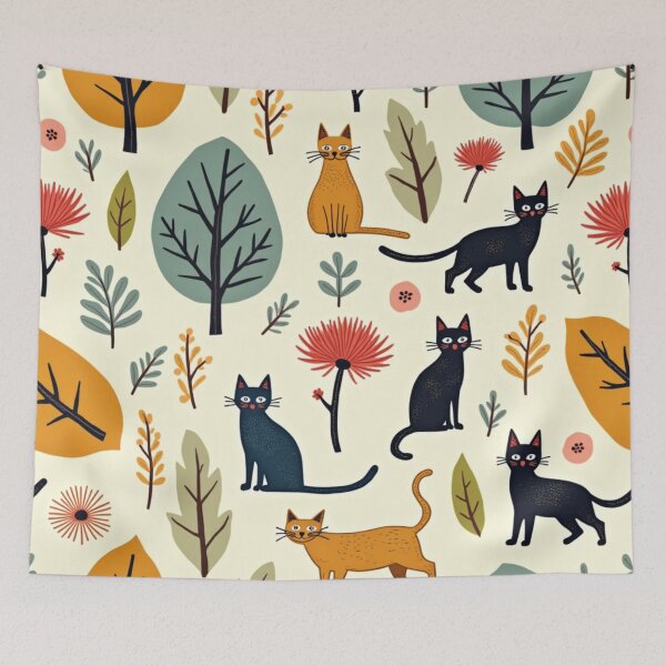 Item preview, Playful Autumn Cat Illustration Pattern designed and sold by TroyTheTerrific.