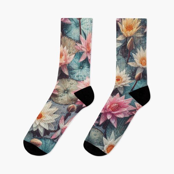 Item preview, Lotus Pond at Dawn – Tranquil Floral Nature Art designed and sold by denip.