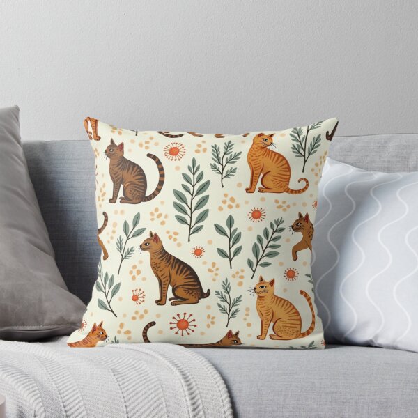 Item preview, Botanical Tiger-Stripe Cat Pattern designed and sold by TroyTheTerrific.