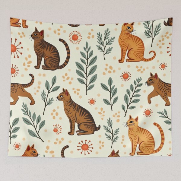 Item preview, Botanical Tiger-Stripe Cat Pattern designed and sold by TroyTheTerrific.